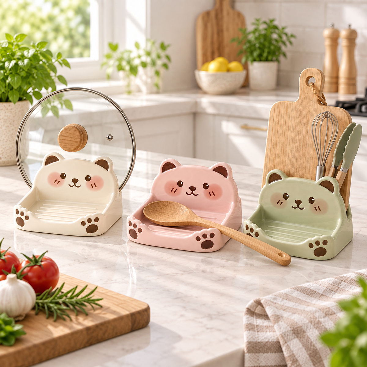 Cat-Shaped Kitchen Utensil & Lid Rest