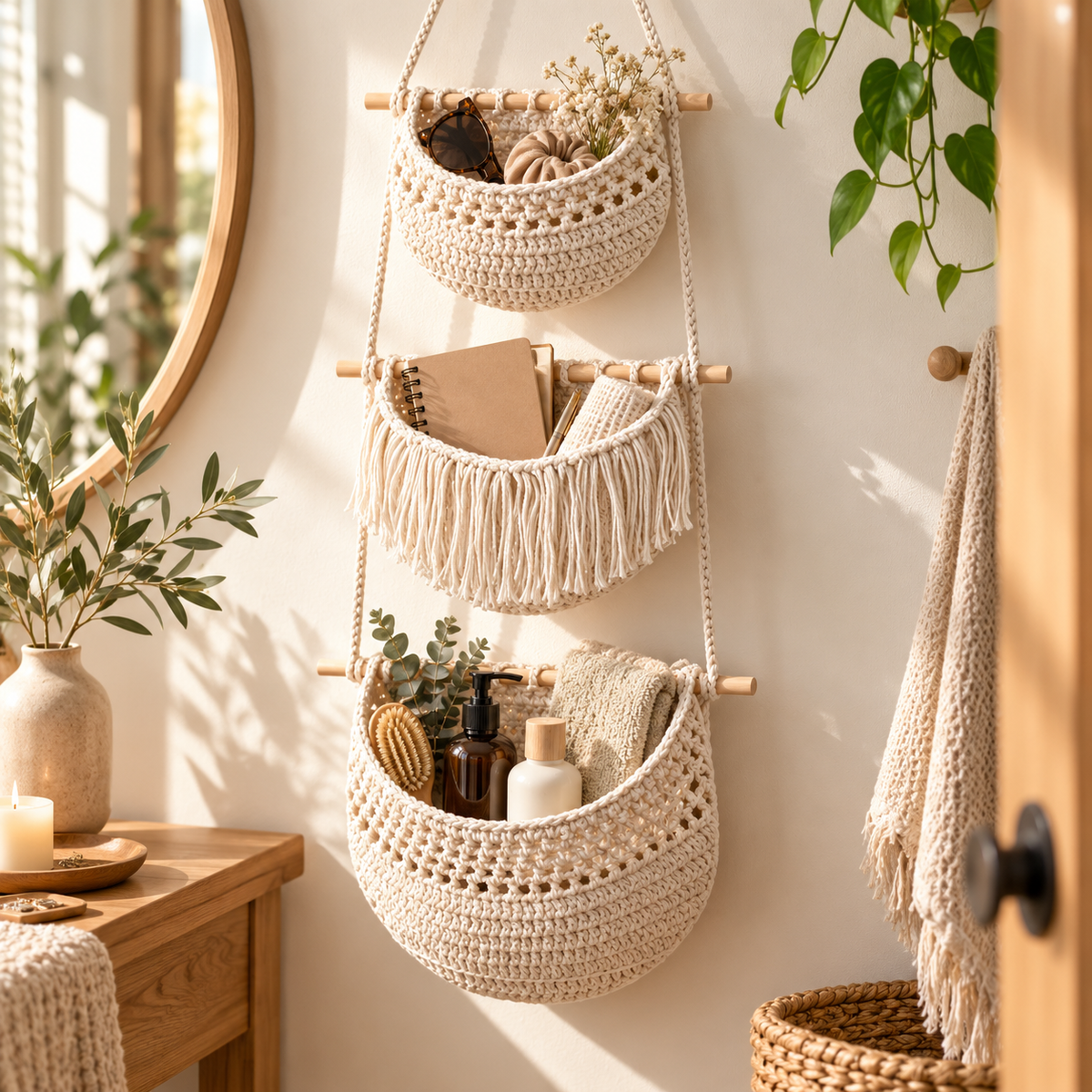Three-Tier Woven Wall Storage Organizer