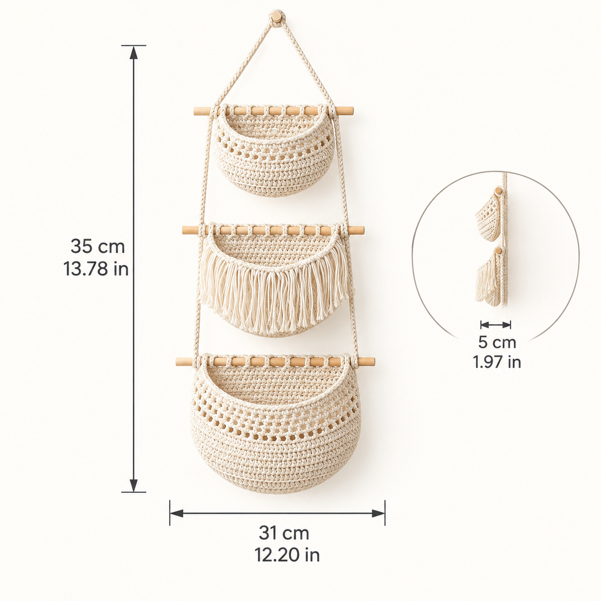 Three-Tier Woven Wall Storage Organizer