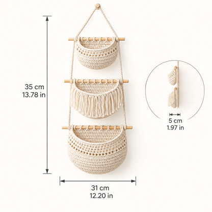 Three-Tier Woven Wall Storage Organizer